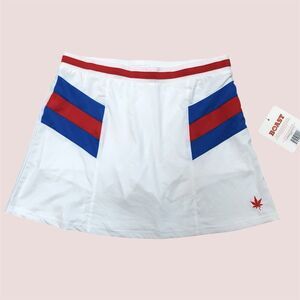 NWT Boast White Flat Front Tennis Skort Skirt Red and Blue Accents A Line Large